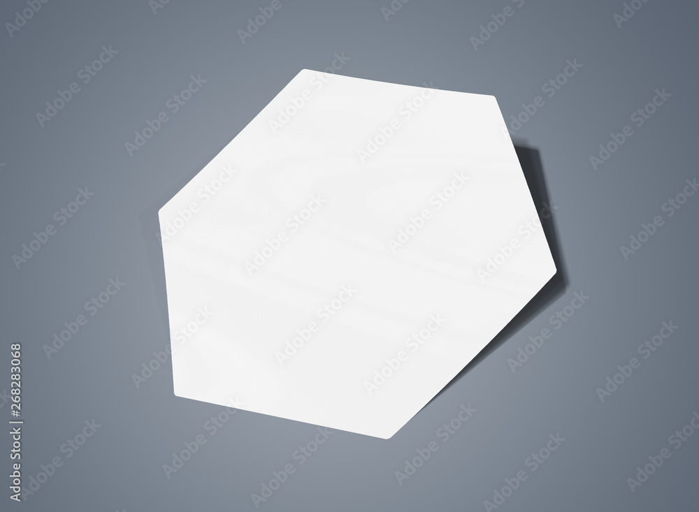 Hexagonal shaped sticker mockup isolated on grey 3D rendering Hexagonal shaped sticker mockup isolated on grey 3D rendering