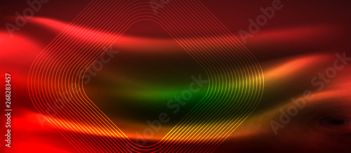 Dark background with neon glowing elements, shiny motion concept