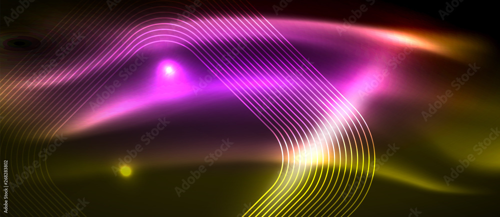 Neon square shapes lines on glowing light background Neon square shapes lines on glowing light background