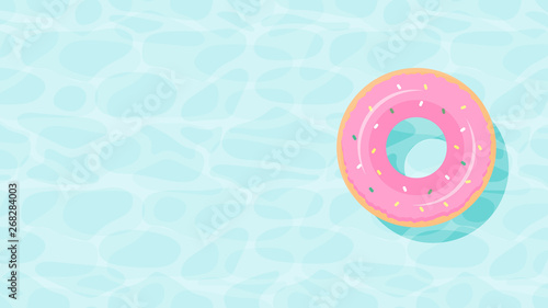 floats summer pool party invitation template vector illustration. summer time background with pool blue water and swimming ring donut. rubber ring floating on water. aqua textured background