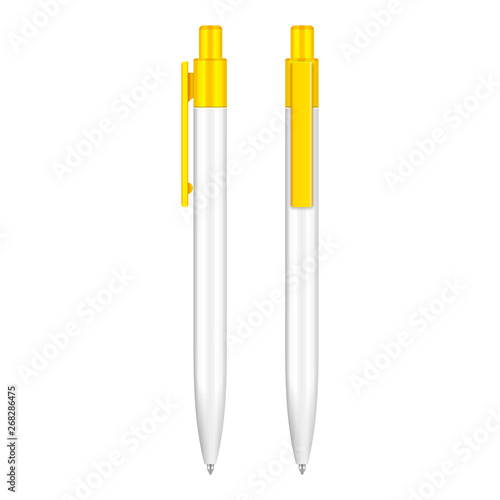 Yellow Ballpoint Pen, Pencil, Marker Set Of Corporate Identity And