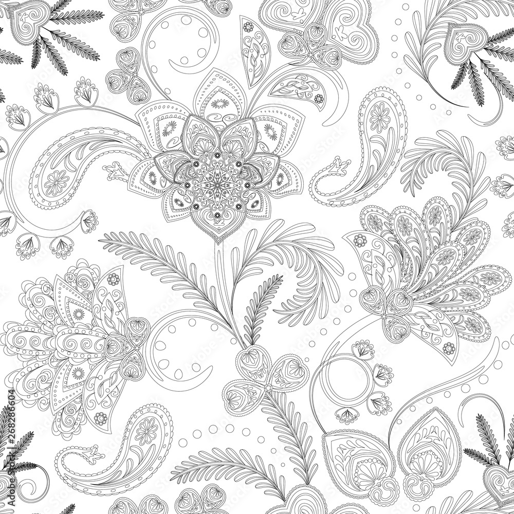 Hand-drawn paisley pattern. Ethnic design. Seamless background Hand-drawn paisley pattern. Ethnic design. Seamless background