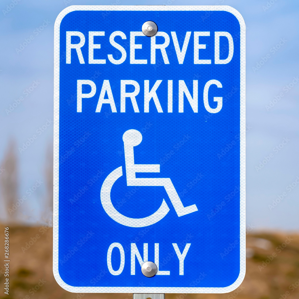Clear Square Blue Reserved Parking Van Accessible sign with a man on a wheelchair icon Clear Square Blue Reserved Parking Van Accessible sign with a man on a wheelchair icon