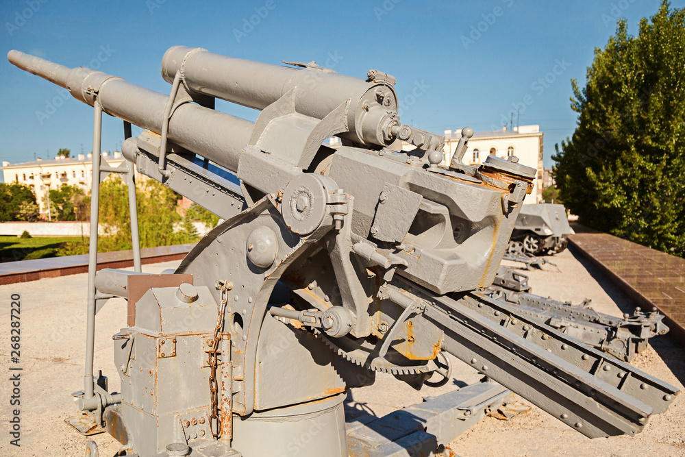 The gray German antiaircraft gun in the museum panorama The gray German antiaircraft gun in the museum panorama