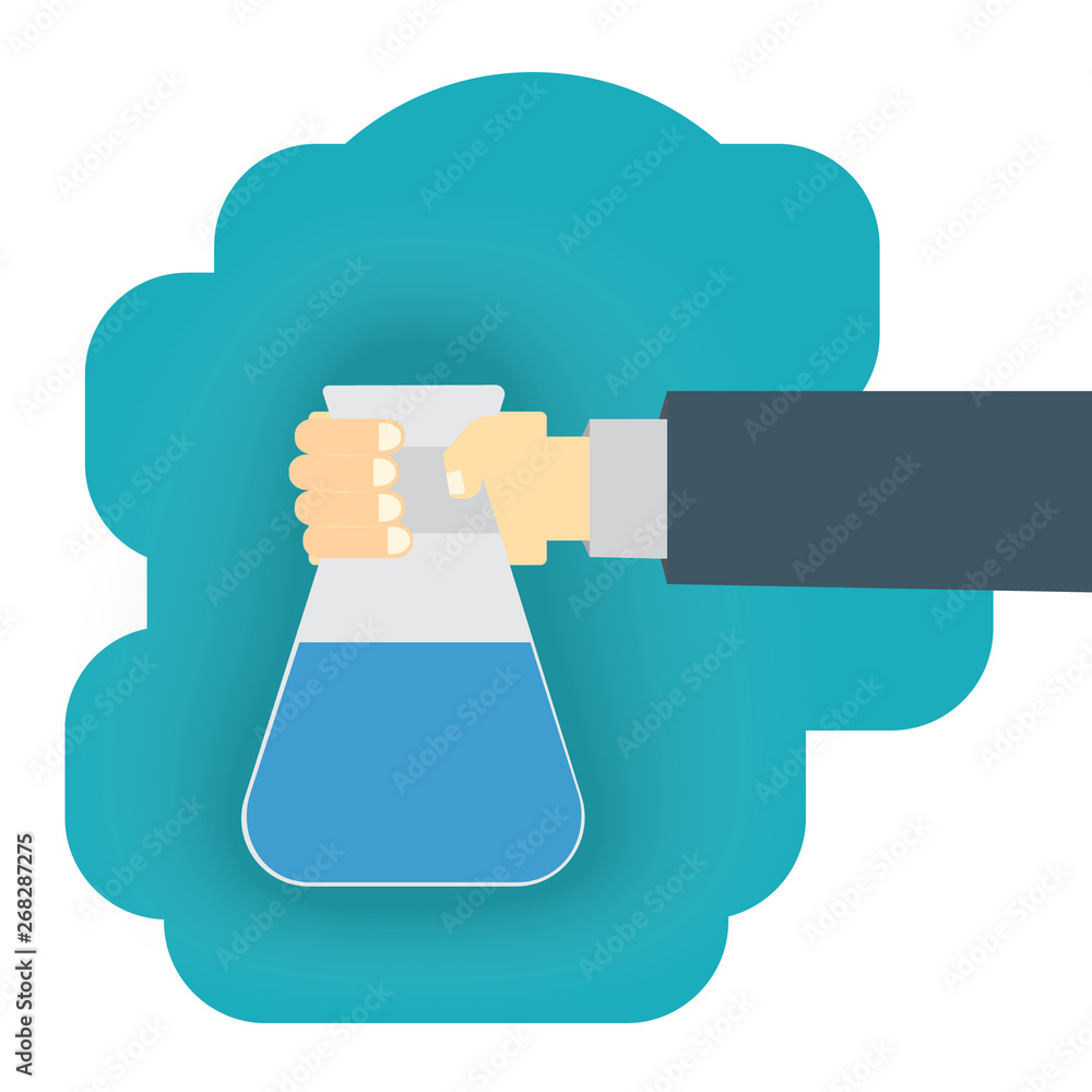hand hold chemical flask on science lab