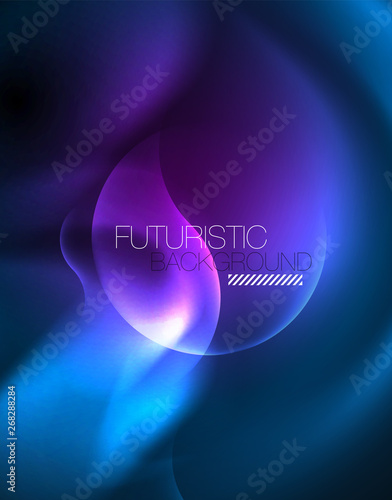 Neon glowing wave lines, blue hi-tech futuristic abstract background template