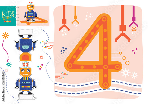 Learn how to write number 4 for preschool kids vector illustration, game
