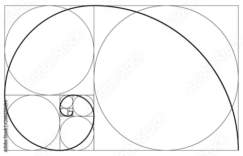 Minimalistic style design. Golden ratio. Geometric shapes. Circles in golden proportion. Futuristic design. Logo. Vector icon. Abstract vector background