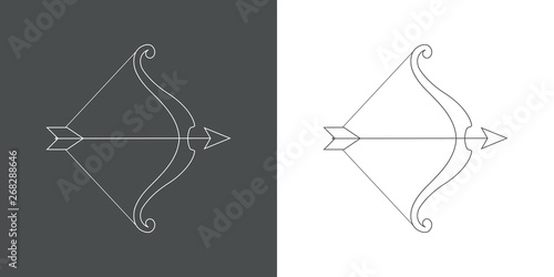Icono plano lineal arco y flecha en gris y blanco