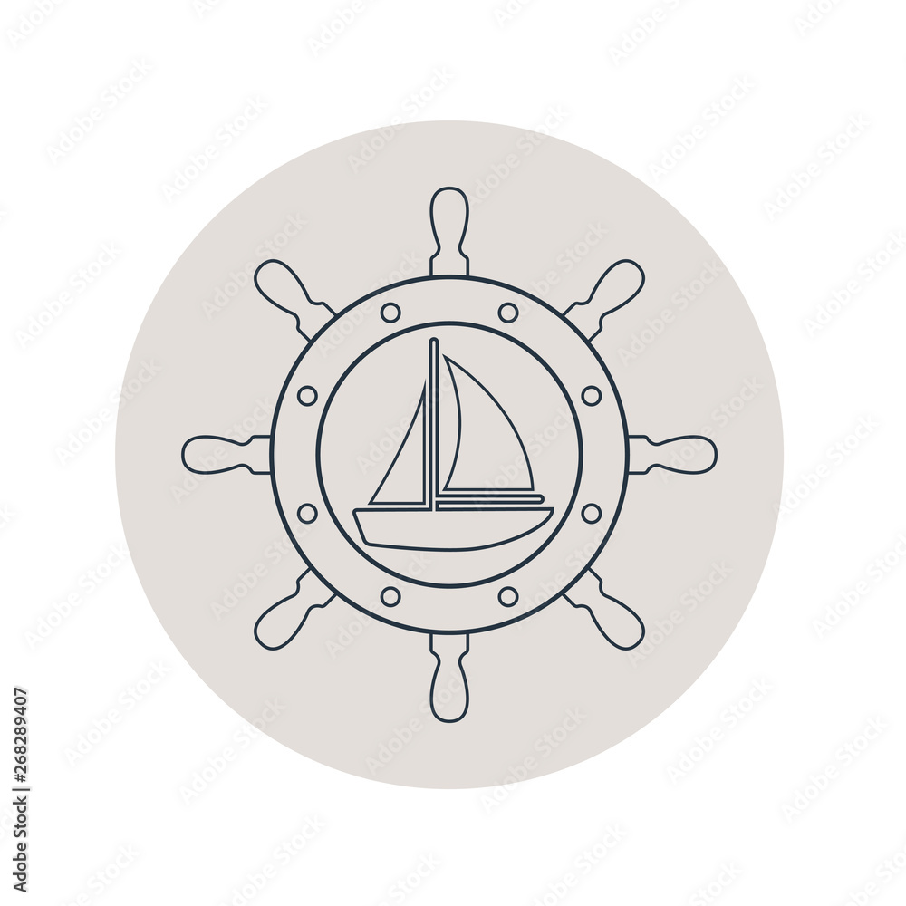 Obraz premium Icono plano lineal velero en timón en círculo color gris
