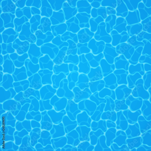 Blue water background. Seamless blue ripples pattern. Water pool texture bottom background. Vector illustration