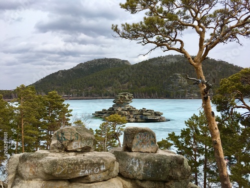 Winter landscape on mountain lake Burabay, Borovoye, Kazakhstan