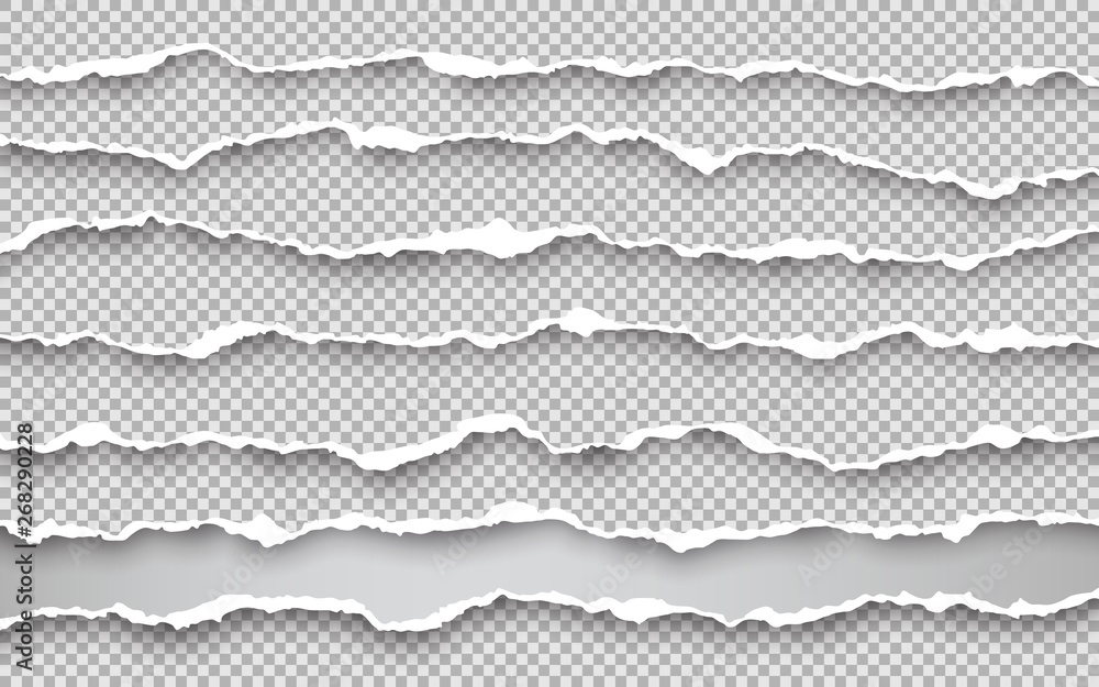 Horizontal torn paper edge. Ripped squared horizontal white paper strips. Vector illustration Horizontal torn paper edge. Ripped squared horizontal white paper strips. Vector illustration