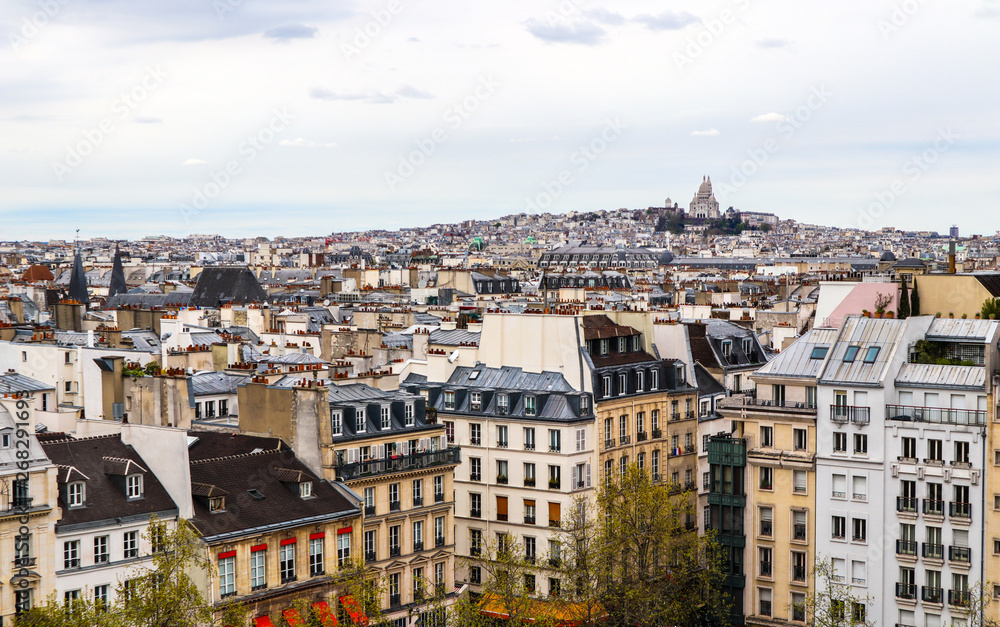 View of Paris city in spring. France. April 2019