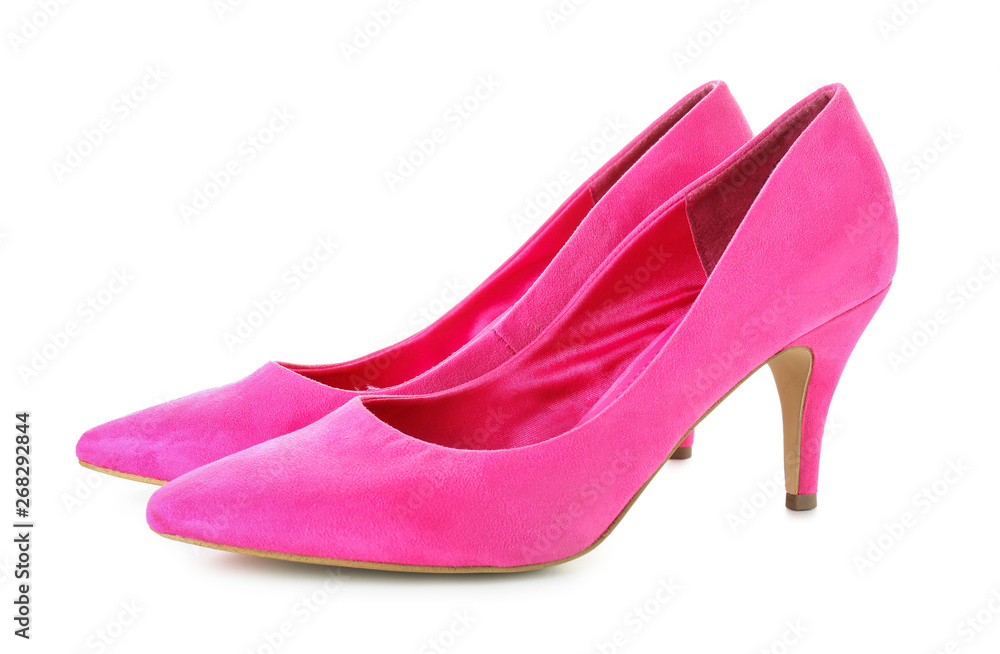 Pair of stylish female shoes on white background Pair of stylish female shoes on white background