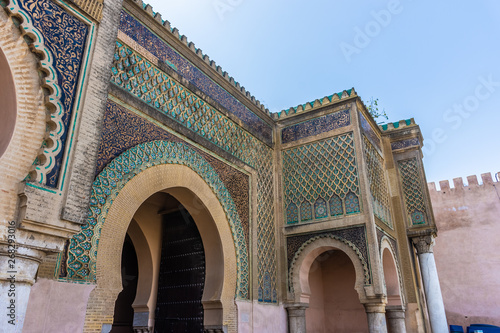 Bab el Mansour gate detail in Meknes, Morocco
