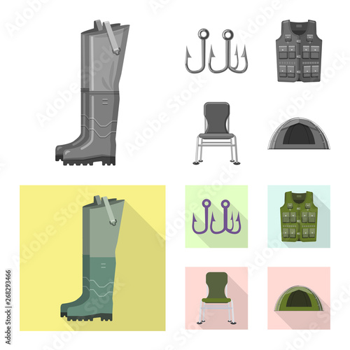 Vector design of fish and fishing logo. Collection of fish and equipment stock symbol for web.