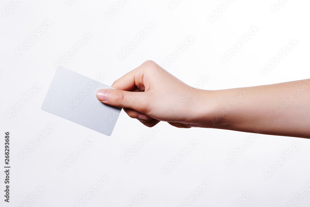 Obraz premium Business image using hand and card.