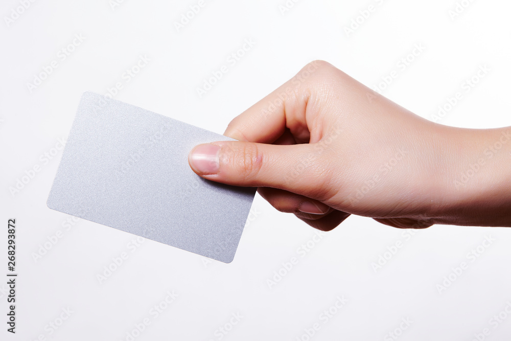 Obraz premium Business image using hand and card.