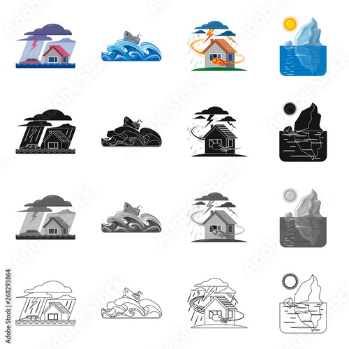 Isolated object of natural and disaster icon. Set of natural and risk stock vector illustration.