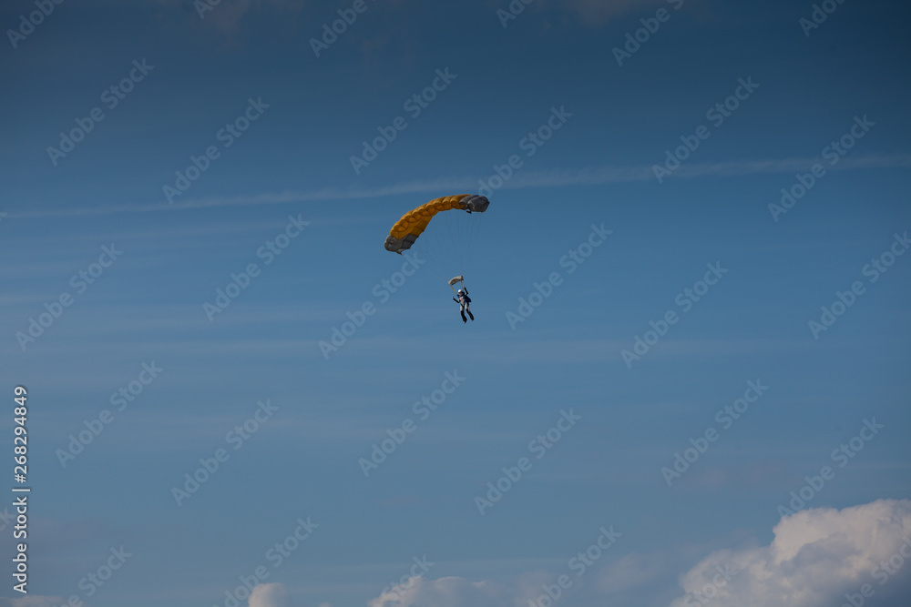 Skydive, people in the sky, under clouds Skydive, people in the sky, under clouds