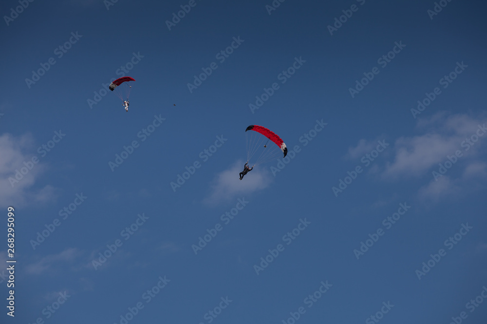 Skydive, people in the sky, under clouds Skydive, people in the sky, under clouds