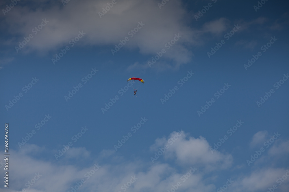 Skydive, people in the sky, under clouds Skydive, people in the sky, under clouds