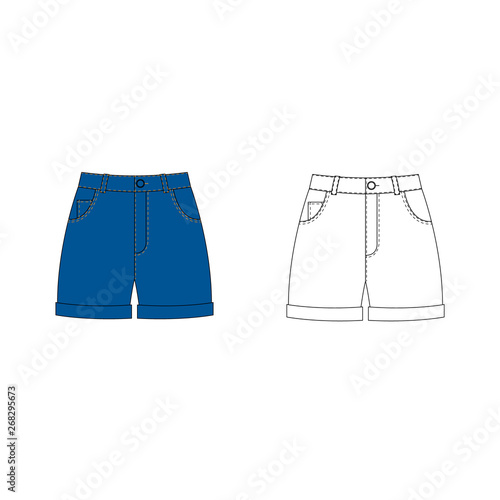 Vector illustration of women's jeans shorts. Front