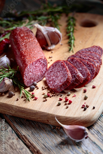 Salami with rosemary, garlic, pepper and spices.
