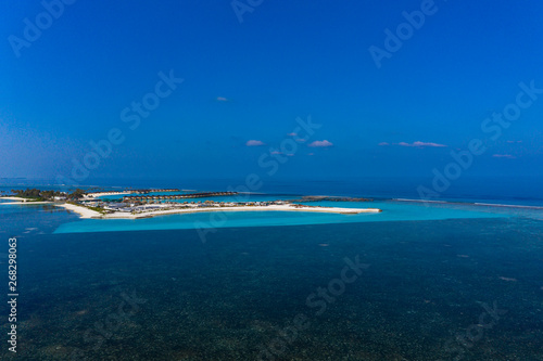 Aerial view, New construction of a luxury resort in the Maldives, South Male Atoll