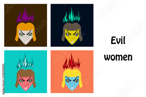 assembly of flat icons on theme evil women