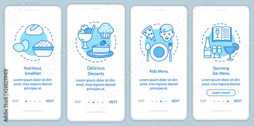 Food service onboarding mobile app page screen vector template