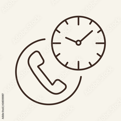 Time of call line icon. Working hours, twenty four hours call center, support service. Phone concept. Vector illustration can be used for topics like communication, connection, service