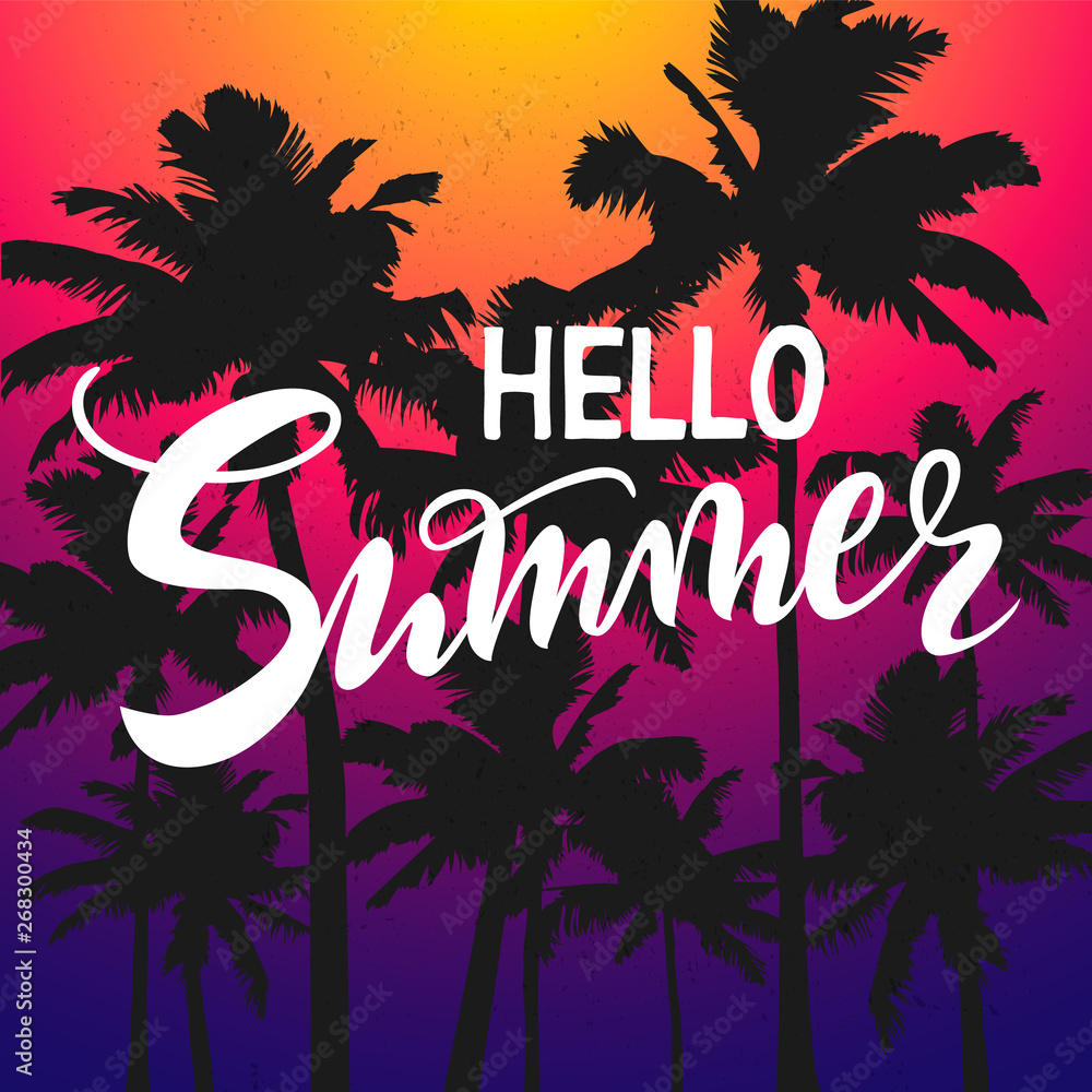 Hello Summer time wallpaper, fun, party, background, picture, art, design,  travel, poster, event. Stock Vector