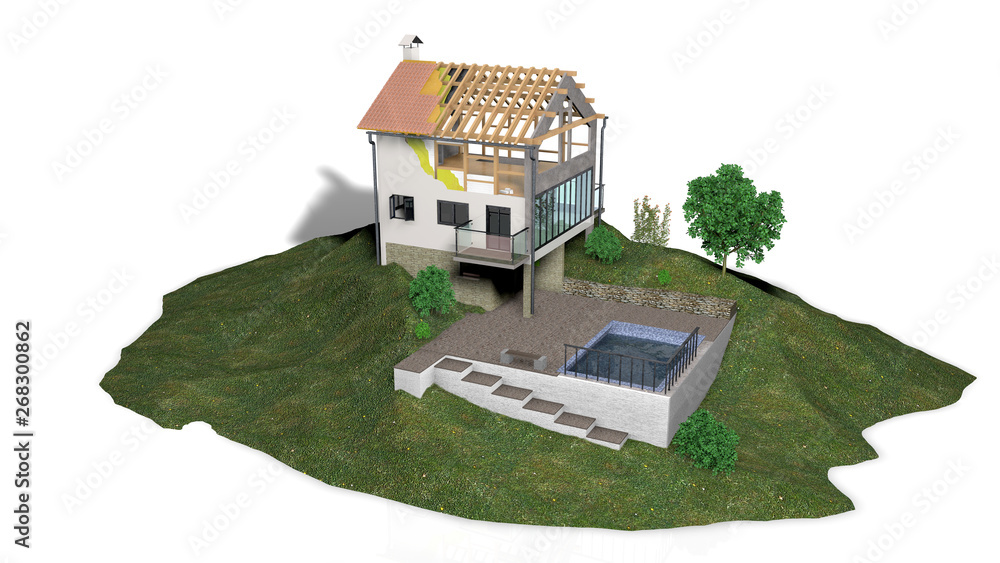Modellino di casa in costruzione, Immagine 3D, illustrazione Stock  Illustration | Adobe Stock