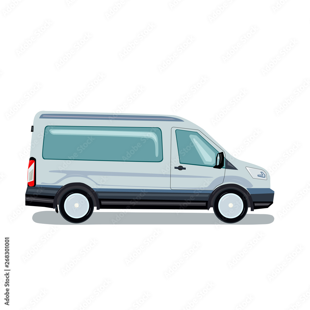 Van - a working car silver. Vector graphics in flat style.