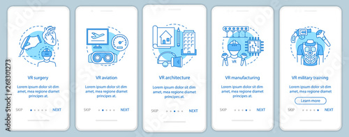 VR applying onboarding mobile app page screen with linear concepts