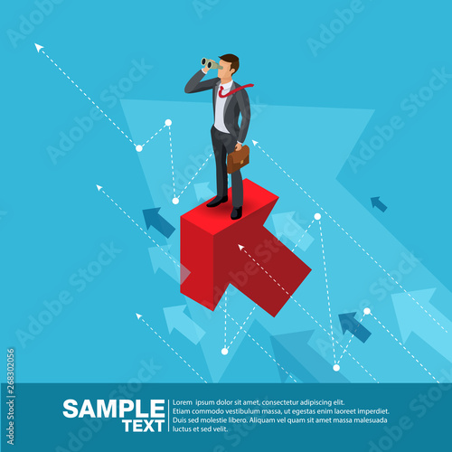 Future Business Leader Concept Finance Manager Business Man.Flat Isometric People Executive Manager Vector Investor trader Business future vision Individual success