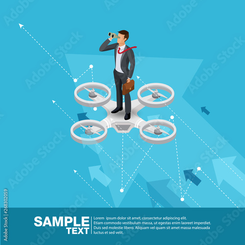 Future Business Leader Concept Finance Manager Business Man.Flat Isometric People Executive Manager Vector Investor trader Business future vision Individual success