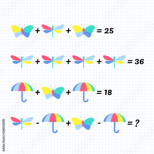 Mathematics educational game for children. System of equations. Advanced level. Learning multiplication, addition, subtraction, order of operations, equations worksheet for kids. Math Puzzle.