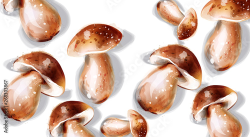 Mushroom Vector watercolor. Menu template round frames