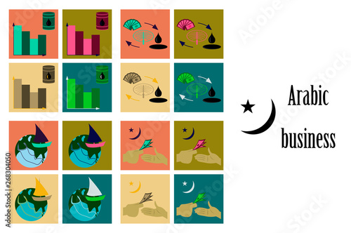 assembly of flat icons on theme Arabic business