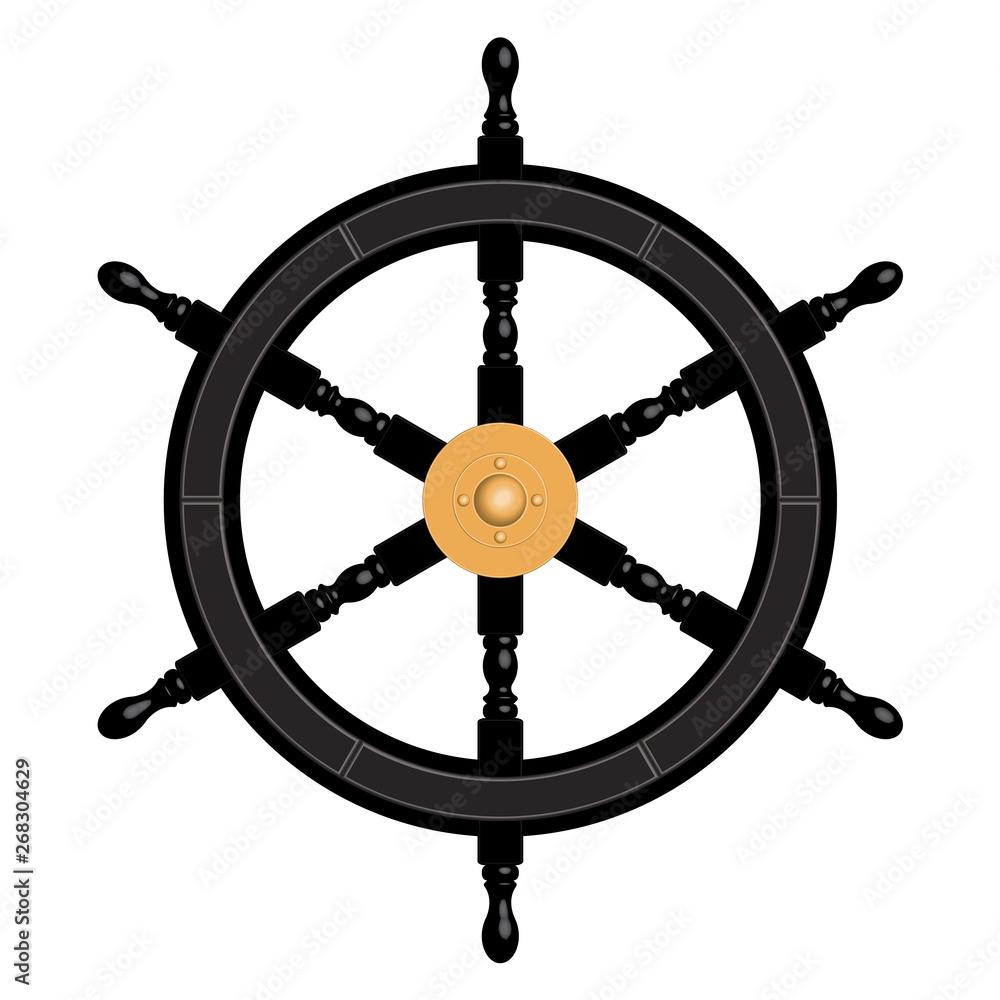 Black steering wheel with brass cap. 3D effect. Vector illustration Black steering wheel with brass cap. 3D effect. Vector illustration