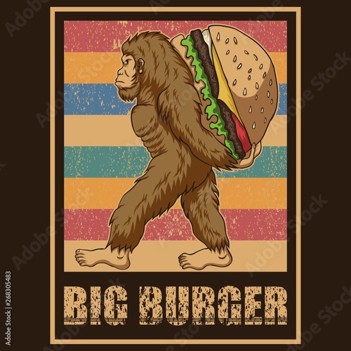 Retro Bigfoot Burger Vector illustration