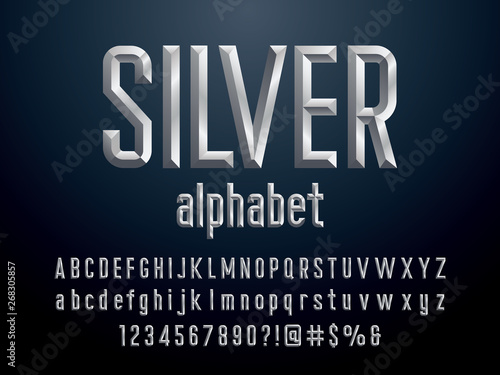 Chisel style alphabet design with uppercase, lowercase, number and symbols