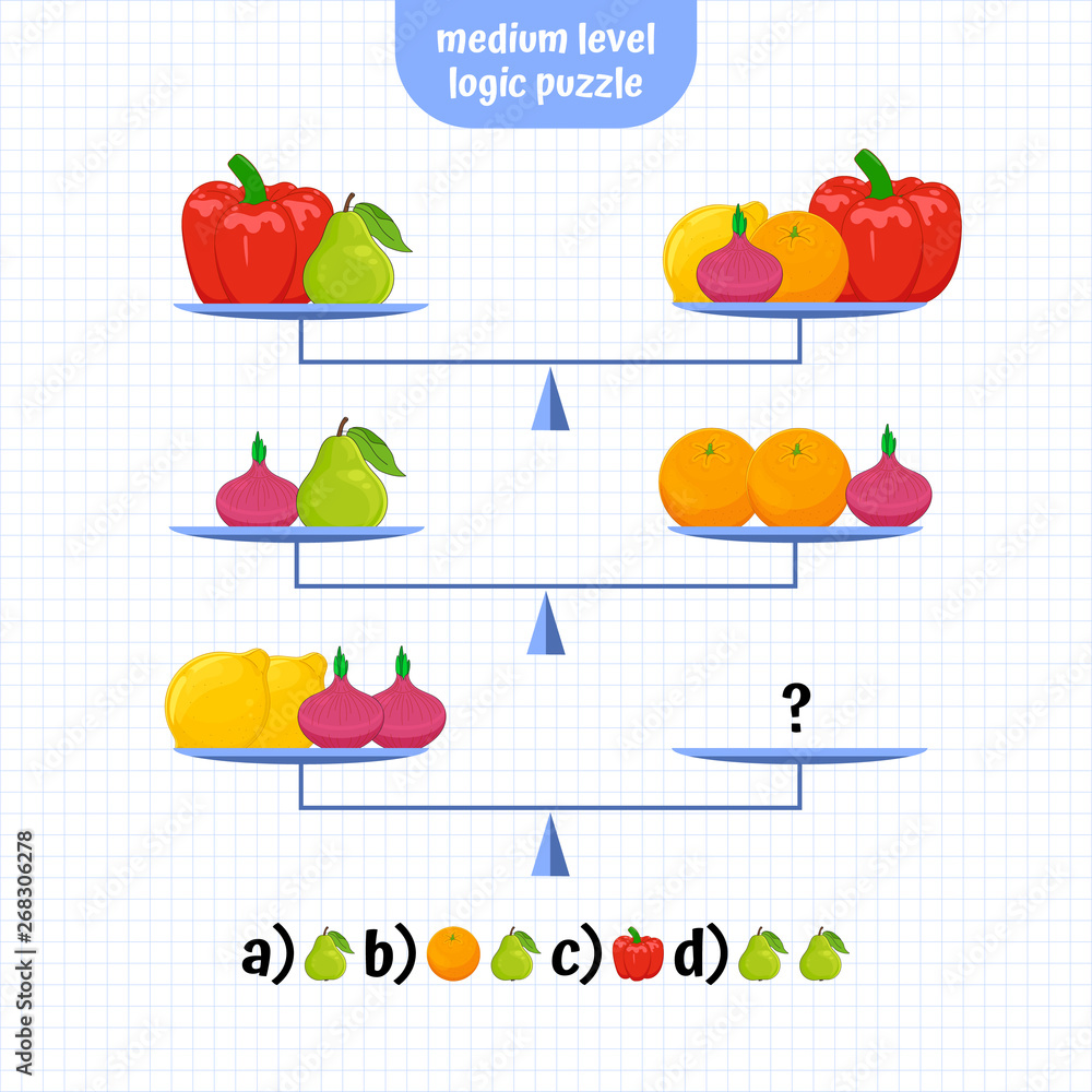 Logic Puzzle Educational Game. Medium level. Critical Thinking Skills Game. Vector illustration. Logic Puzzle Educational Game. Medium level. Critical Thinking Skills Game. Vector illustration.