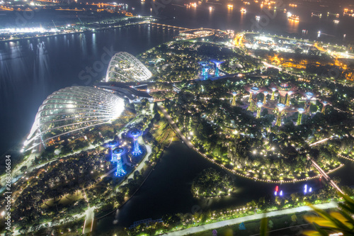 Singapore,  Marina Bay Sands Observation Deck.  Amazing panoramic view on night Singapore from a height photo