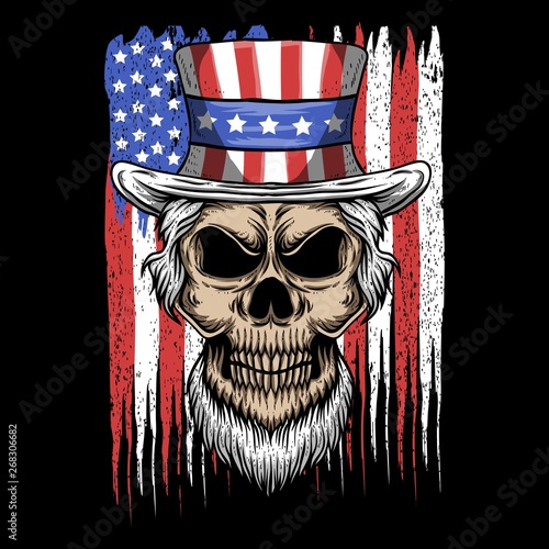 skull uncle sam usa flag vector illustration