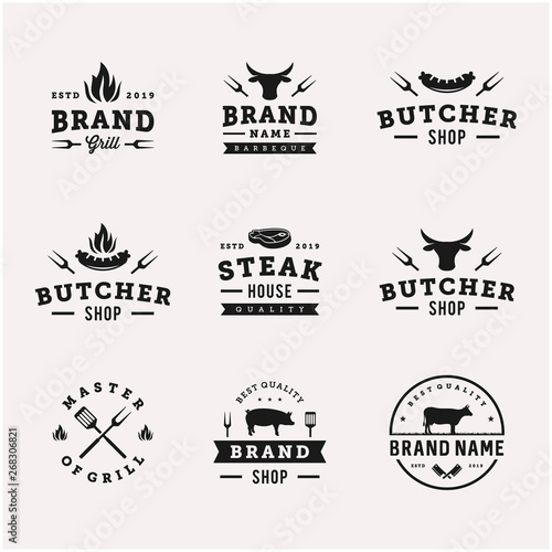vintage bbq / barbeque grill vector logo design
