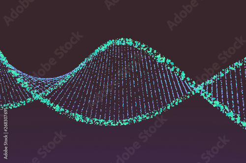 DNA helix spheres on dark background. 3d illustration.